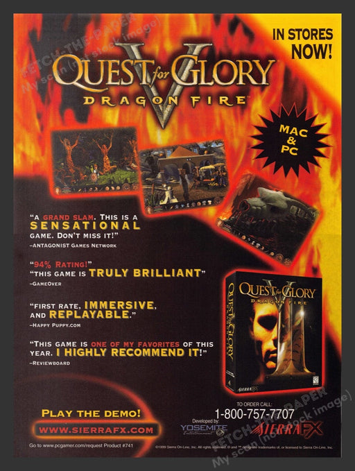 1999 Quest for Glory V: Dragon Fire Video Game Print Advertisement Fetch the Paper!