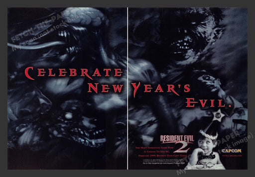 1999 Resident Evil 2 "New Year" Video Game Print Advertisement 2pgs Fetch the Paper!