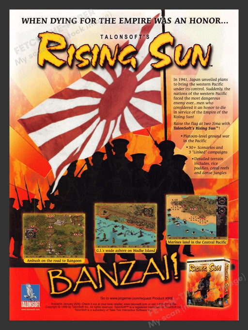 1999 Rising Sun "Banzai!" Dying for the Empire Video Game Print Advertisement Fetch the Paper!