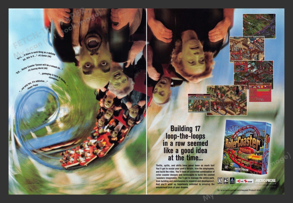 1999 Roller Coaster Tycoon Video Game Print Advertisement (2 pgs)
