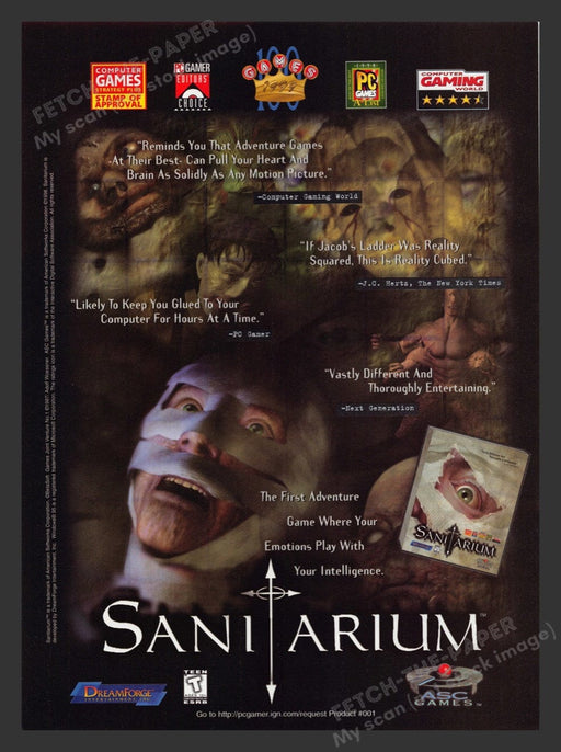 1999 Sanitarium "Your emotions play with you" Video Game Print Advertisement Fetch the Paper!