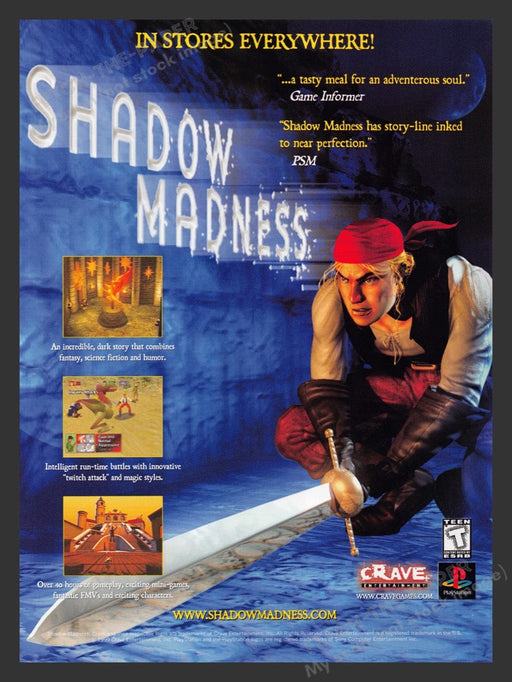1999 Shadow Madness Pirate with Sword Video Game Print Advertisement