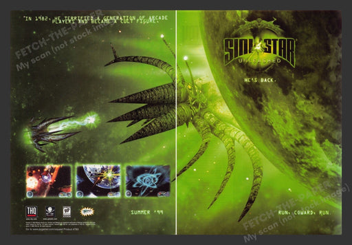1999 Sinistar: Unleashed "He's Back" Video Game Print Advertisement (2 pgs)