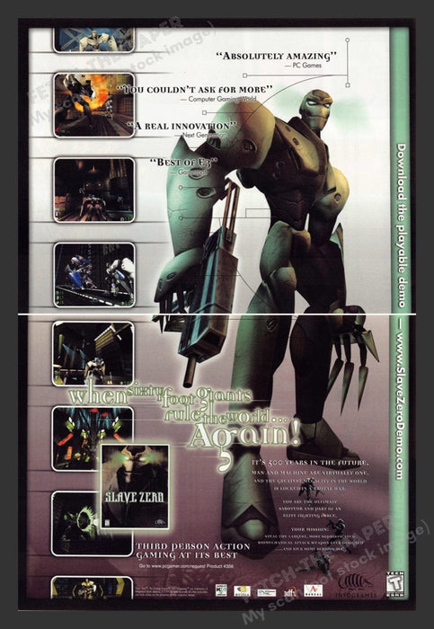 1999 Slave Zero "60ft giants rule the world" Video Game Print Ad (2 pgs)