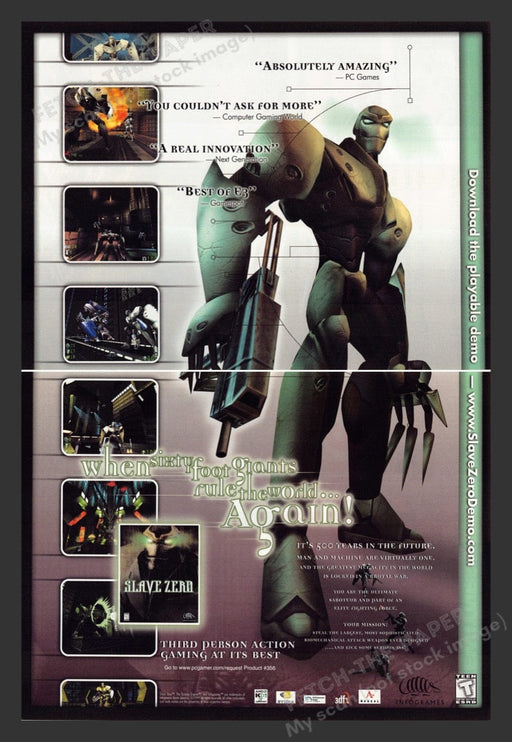 1999 Slave Zero "60ft giants rule the world" Video Game Print Ad (2 pgs)