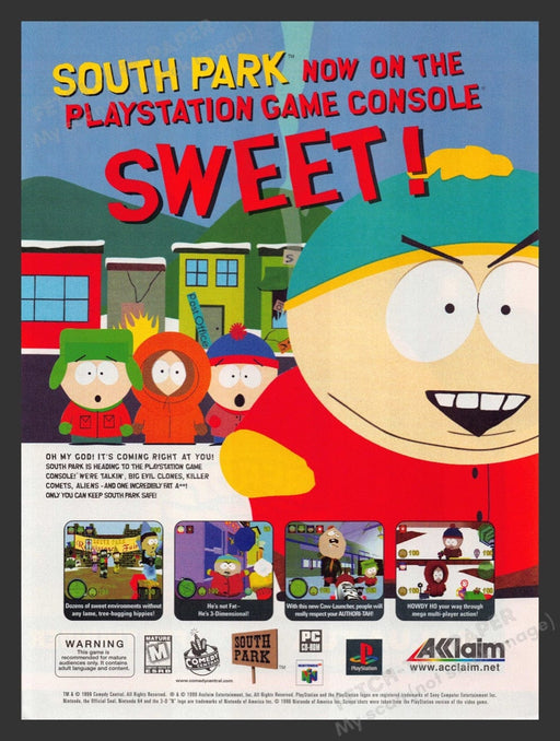 1999 South Park on Playstation "Sweet!" Video Game Print Advertisement