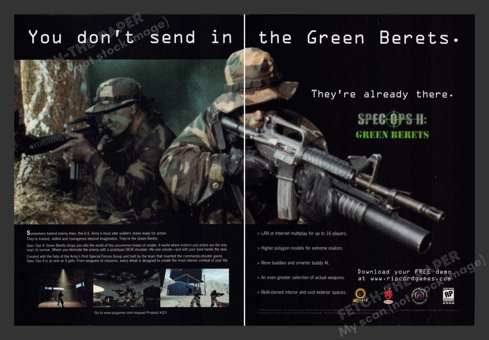 1999 Spec OPS II: Green Berets Video Game Print Advertisement 2pgs Fetch the Paper!