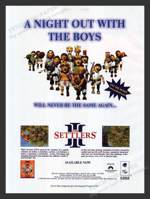 1999 The Settlers III "A Night Out with the Boys" Video Game Print Advertisement