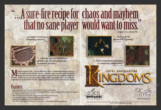 1999 Total Annihilation: Kingdoms Mayhem Video Game Print Advertisement (2 pgs) Fetch the Paper!
