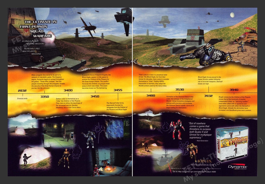 1999 Tribes Timeline Video Game Print Advertisement (2 pgs) Fetch the Paper!