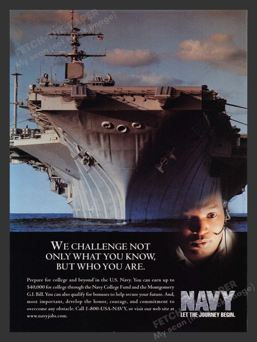 1999 U.S. Navy Aircraft Carrier "Let the Journey Begin" Print Advertisement Ad Fetch the Paper!