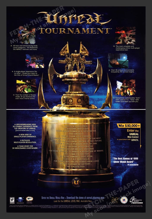 1999 Unreal: Tournament Video Game Print Advertisement (2 Pgs)