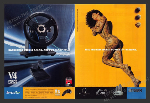 1999 V4 Force Feedback Dangerous Curves Video Game Print Advertisement (2 pgs) Fetch the Paper!