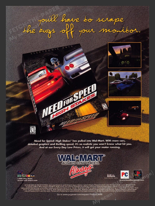 1999 Wal-mart & Need for Speed: High Stakes Video Game Print Advertisement Fetch the Paper!