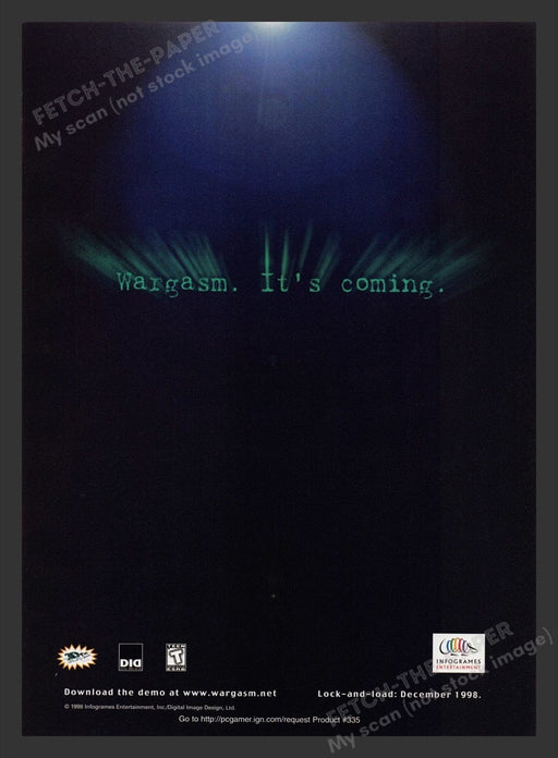1999 Wargasm "It's coming!" Video Game Print Advertisement Fetch the Paper!