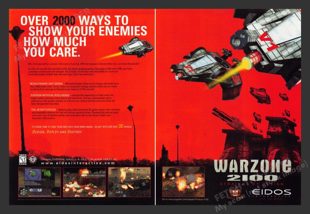 1999 Warzone 2100 Strategy by Design Video Game Print Advertisement (2 pgs)