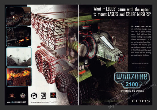 1999 Warzone 2100 "Strategy by design" Video Game Print Advertisement (2 pgs) Fetch the Paper!