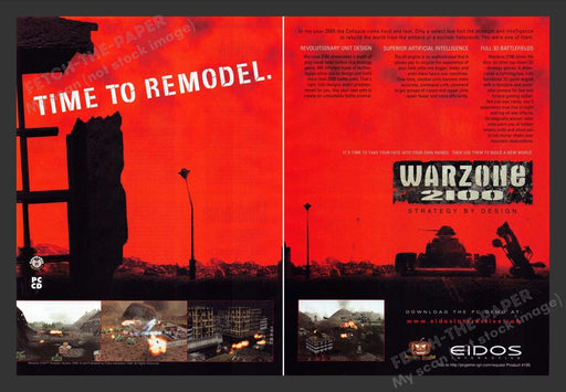 1999 WarZone 2100 "Time to Remodel" Video Game Print Advertisement 2 pgs Fetch the Paper!