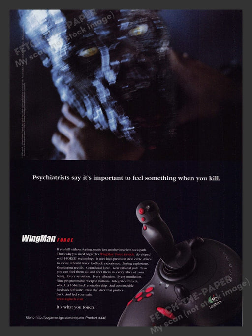 1999 WingMan Force "Feel something when you kill!" Video Game Print Ad Fetch the Paper!