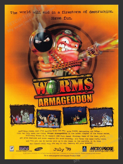 1999 Worms: Armageddon Video Game Print Advertisement