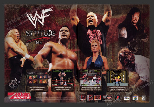 1999 WWF Attitude The Rock Wrestler Video Game Print Advertisement (2 Pages)