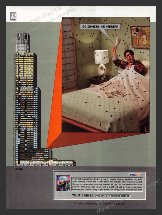 1999 Yoot Tower (Roaches) "Do Something Moron!" Video Game Print Ad Fetch the Paper!