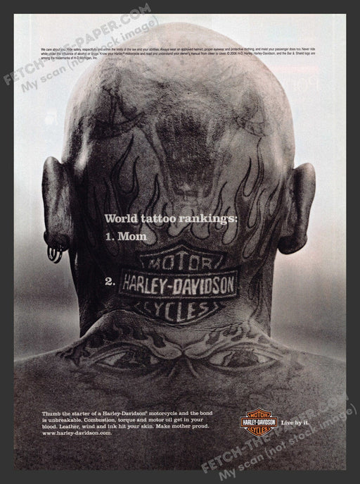 2007 Print Advertisement Harley-Davidson Motorcycle Head Tattoo Rankings Ad.