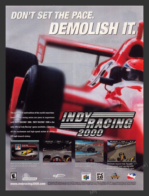 2000 Indy Racing 2000 "Demolish the pace" Video Game Print Advertisement