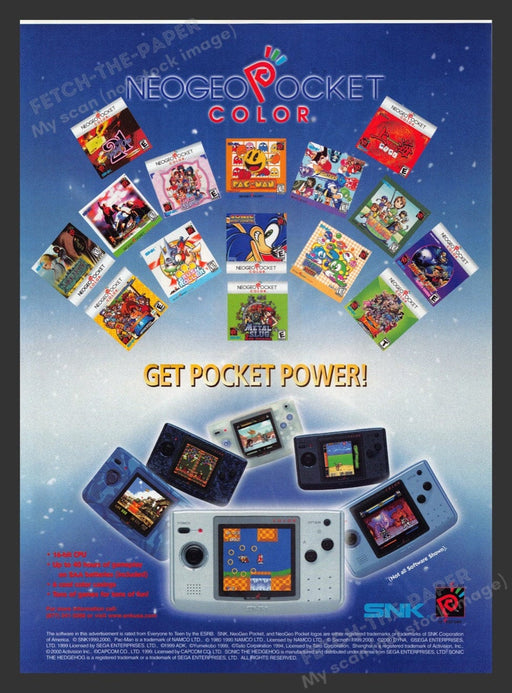 2000 NeoGeo Pocket Color Sonic Crush Roller Video Games Print Advertisement Fetch the Paper!
