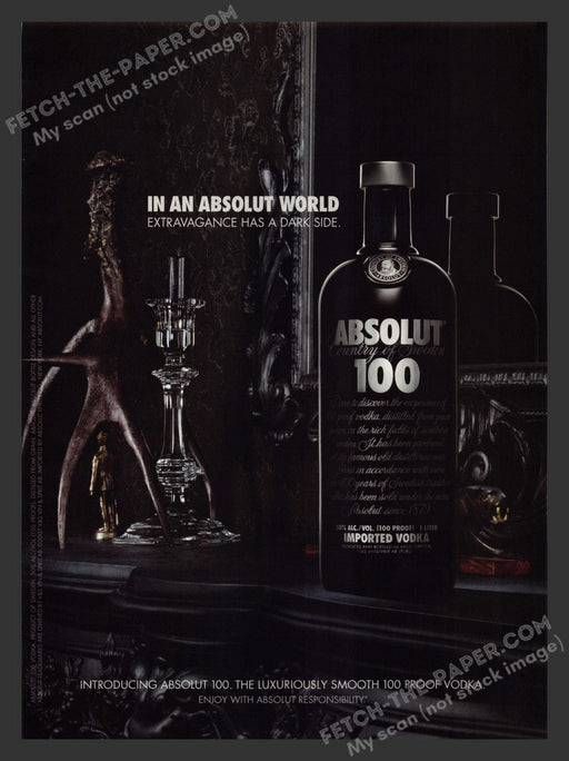 2008 Print Advertisement Absolut 100 Vodka Dark Side Alcohol Ad.