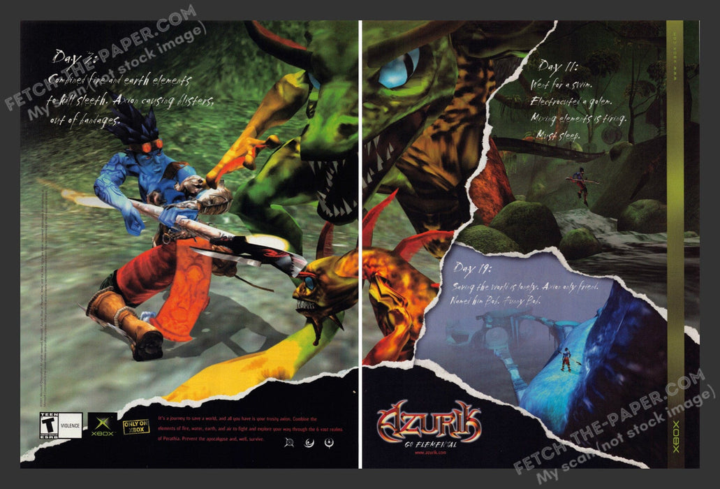 2002 Print Advertisement 2 Page Azurik: Go Elemental Video Game Ad.