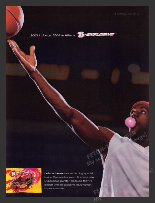 2004 Bubblicious Bursts Gum LeBron James Basketball Print Advertisement Ad