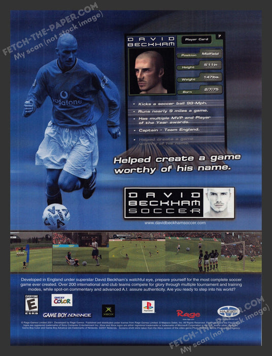2002 Print Advertisement David Beckham Soccer Athlete Video Game Ad.