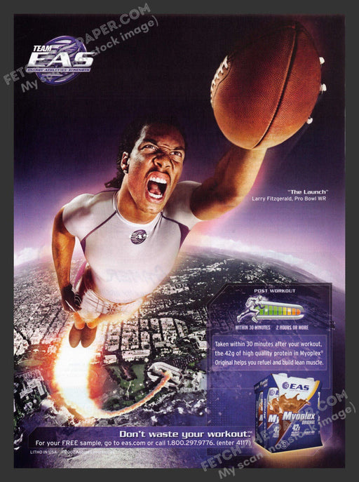 2008 Print Advertisement EAS Myoplex Larry Fitzgerald "The Launch" Athlete Ad.