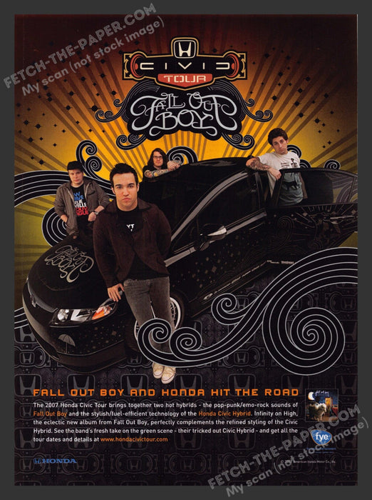 2007 Print Advertisement Fall Out Boy Honda Civic Music Tour Musicians Ad.