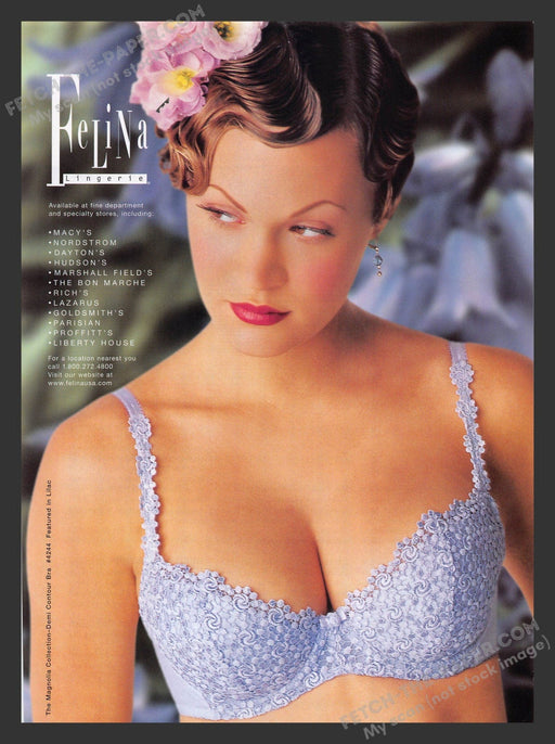 2000 Print Advertisement Felina Lingerie Sexy Purple Bra Brunette Ad.