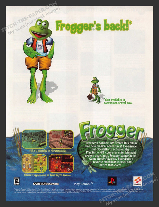 2002 Print Advertisement Frogger Standing Video Game Ad.