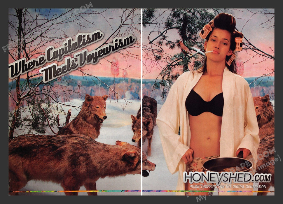 2008 Print Advertisement 2 Page HoneyShed "Where Capitalism Meets Voyeurism" Ad.