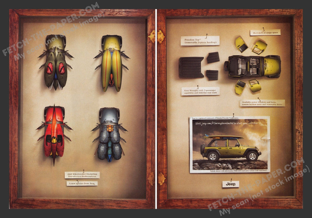 2006 Print Advertisement 2 Page Jeep Wrangler New Species "Insect" Shapes SUV Ad.
