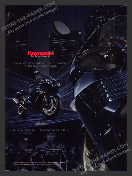 2008 Print Advertisement Kawasaki Ninja ZX-14 Motorcycle Rocket Nation Ad.