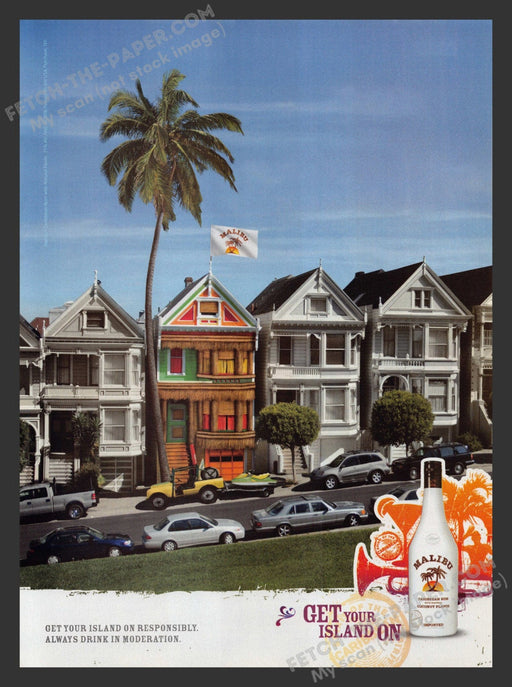 2008 Print Advertisement Malibu Rum "Painted Ladies" San Francisco Alcohol Ad.