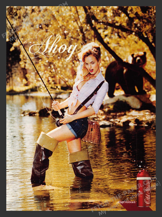 2007 Print Advertisement Old Spice Sexy Girl Fly Fishing Ad.