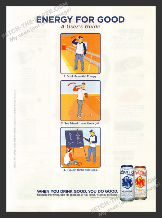 2007 Print Advertisement Sobe eSential Energy Drink Sex Education Ad.