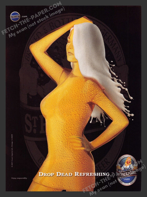 2007 Print Advertisement St. Pauli Girl Lager Drop Dead Refreshing Alcohol Ad.