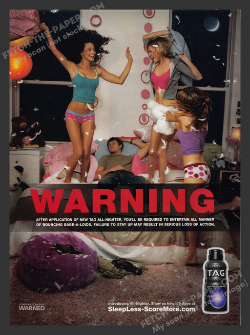 2007 Print Advertisement Tag Body Spray Pillow Fight Ad.