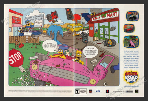 2002 Print Advertisement 2 The Simpsons Road Rage Game Ad.