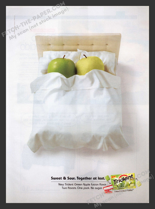 2006 Print Advertisement Trident Green Apple Fusion Gum Apples in Bed Ad.