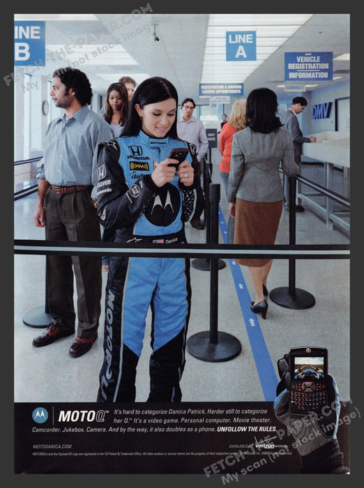 2008 Print Advertisement Verizon Cell Phone MotoQ Danica Patrick Athlete Ad.