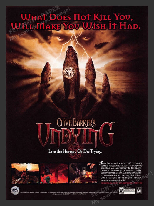 2001 Clive Barker's Undying "Live the horror" Video Game Print Advertisement
