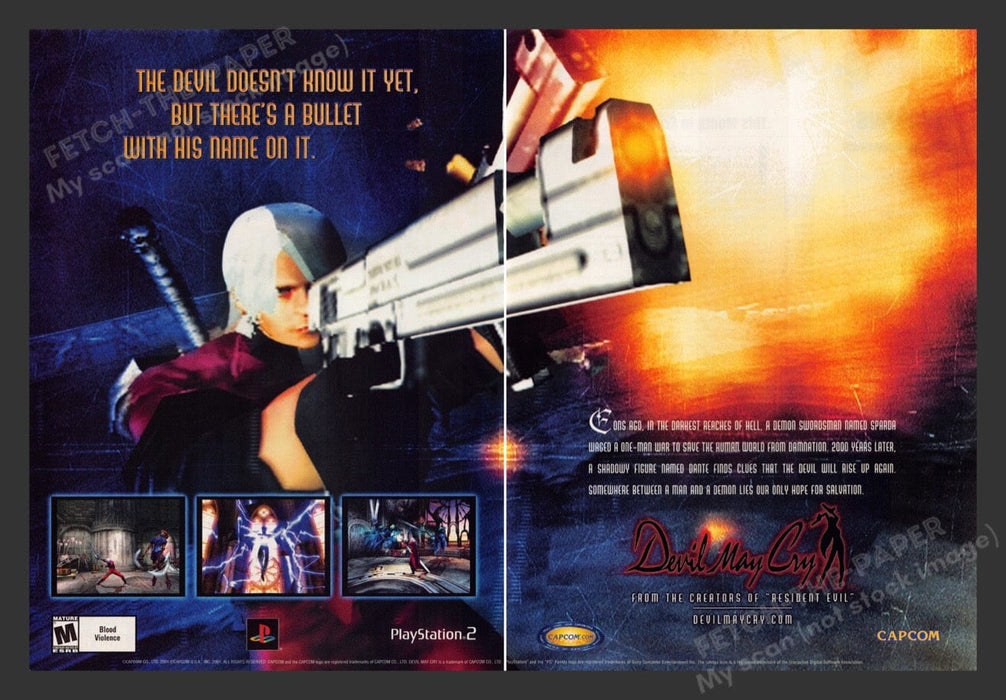 2001 Devil May Cry Video Game Print Advertisement (2 pgs) Fetch the Paper!